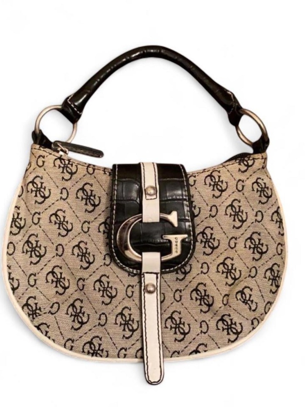 Guess G Crocodile Trim Monogram Shoulder Bag